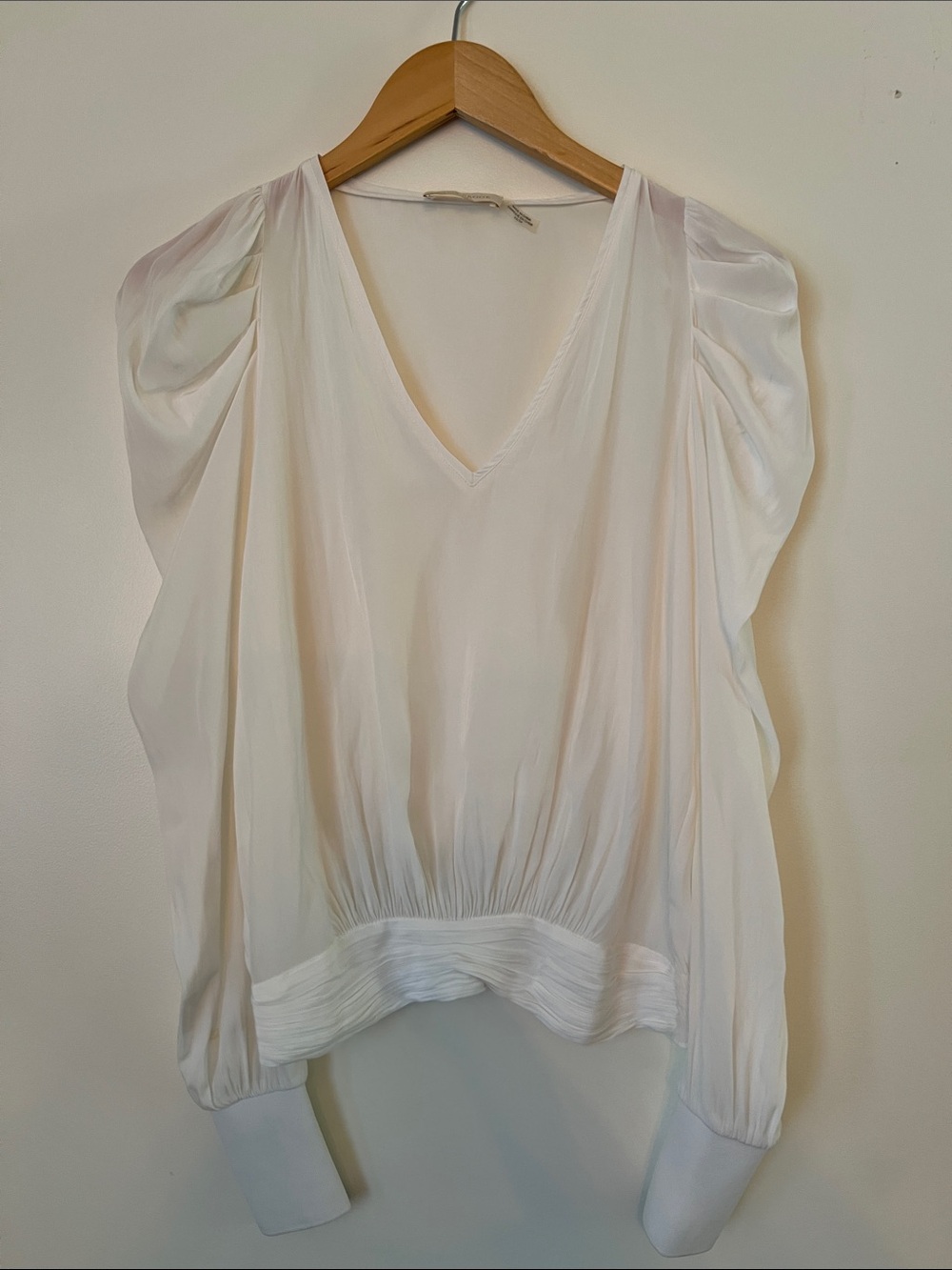 Ramy Brook Ivory V-Neck Blouson Sleeve Top